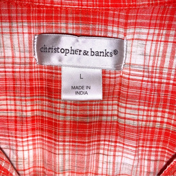 Christopher & Banks Large Check Capped Sleeve Button Down Shirt - Picture 2 of 6
